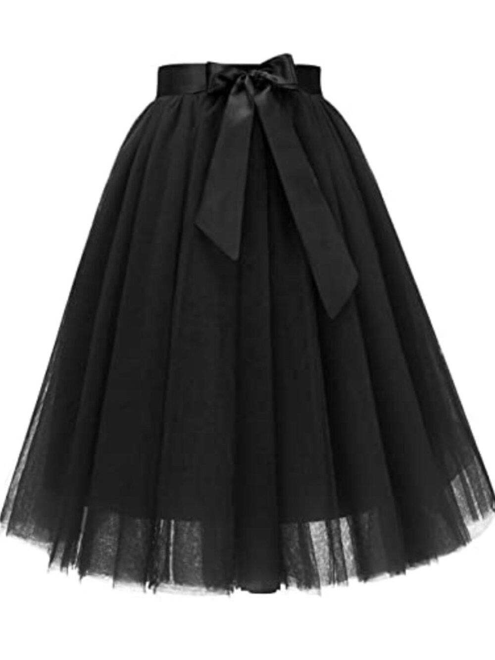 Women's 6-Layer Knee-Length Tulle Skirt with Detachable Satin Sash Tutu Bridal